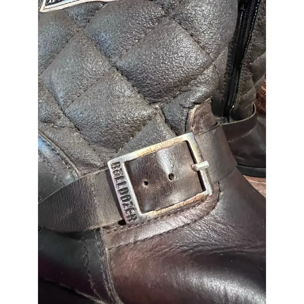Vintage Buldozer Racing quilted leather biker boots Brown Size 38 7.5